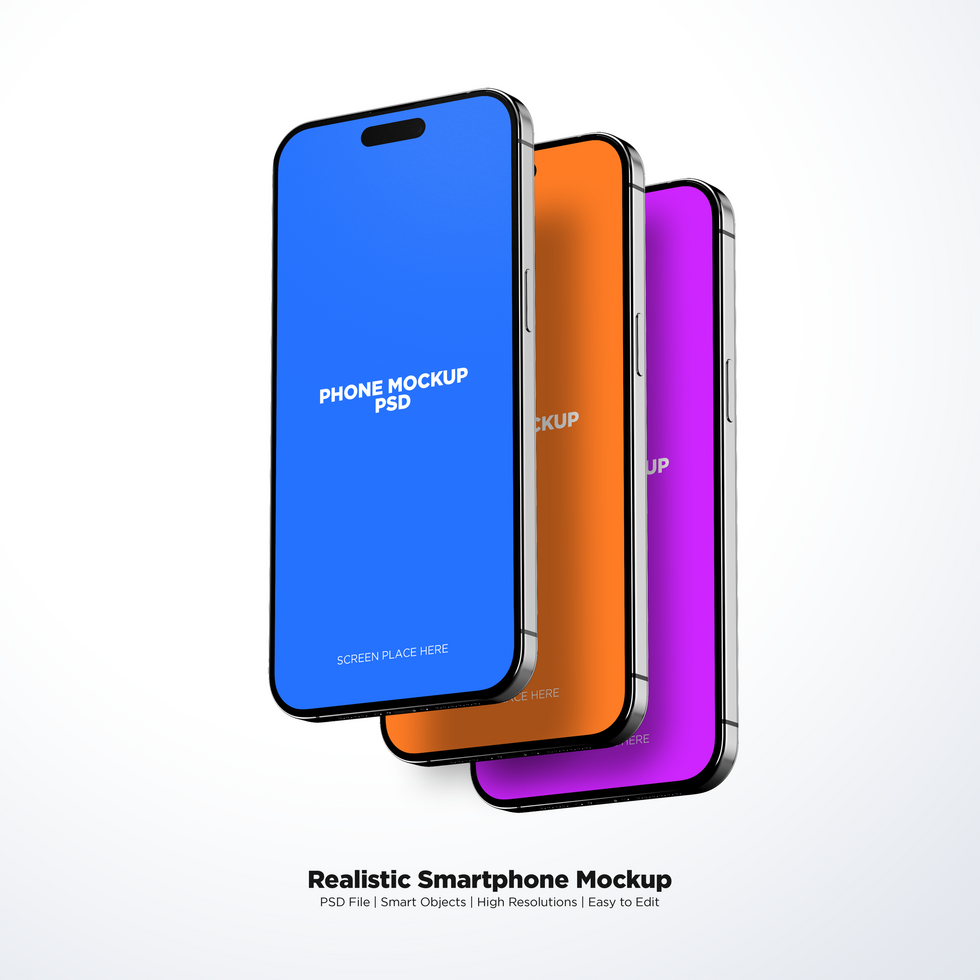 Three smartphones mockup psd
