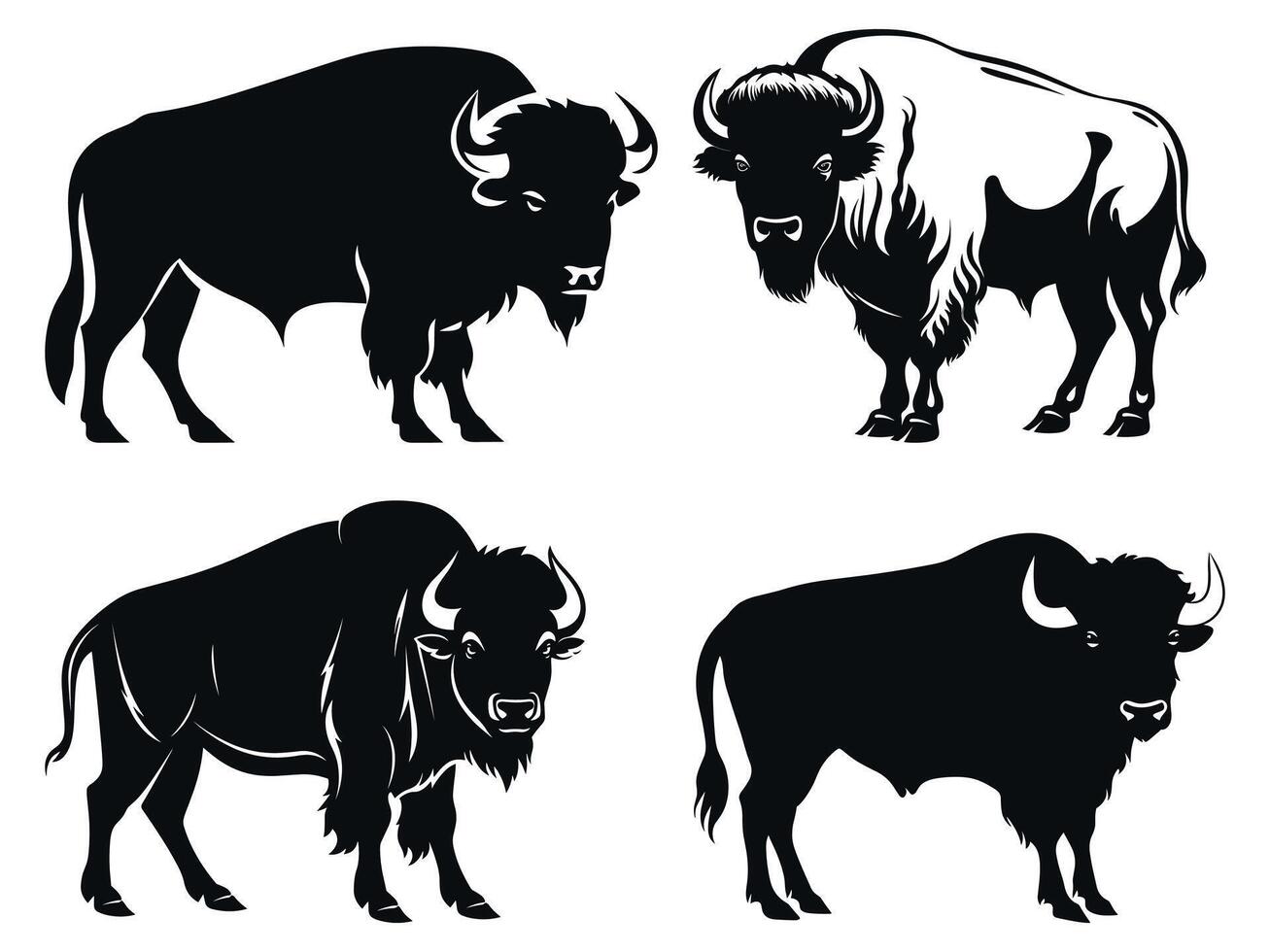 Bison black Silhouette vector, white background. vector