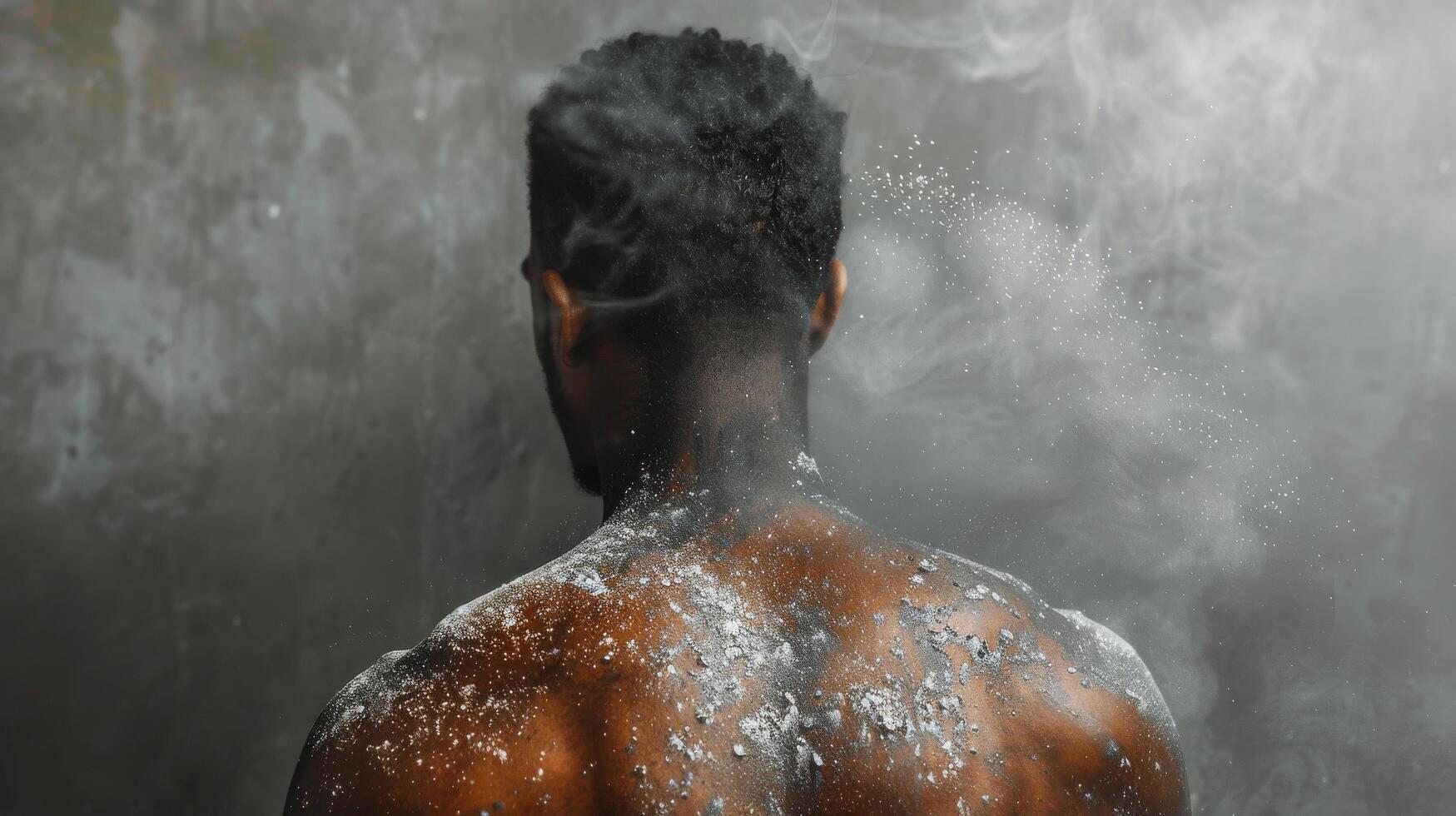 AI generated Man Standing in Front of Fire and Water Fountain photo