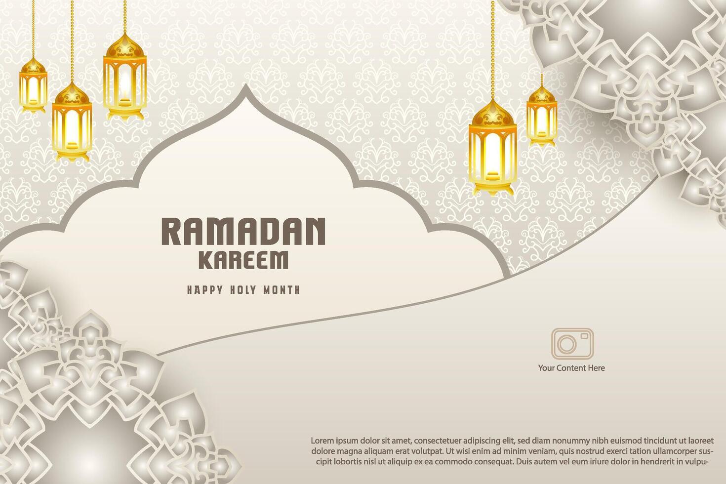 Elegant glamour background and poster Ramadan Kareem with gradient style and realistic icon vector