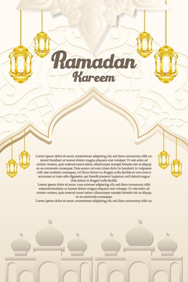 Elegant glamour background and poster Ramadan Kareem with gradient style and realistic icon vector