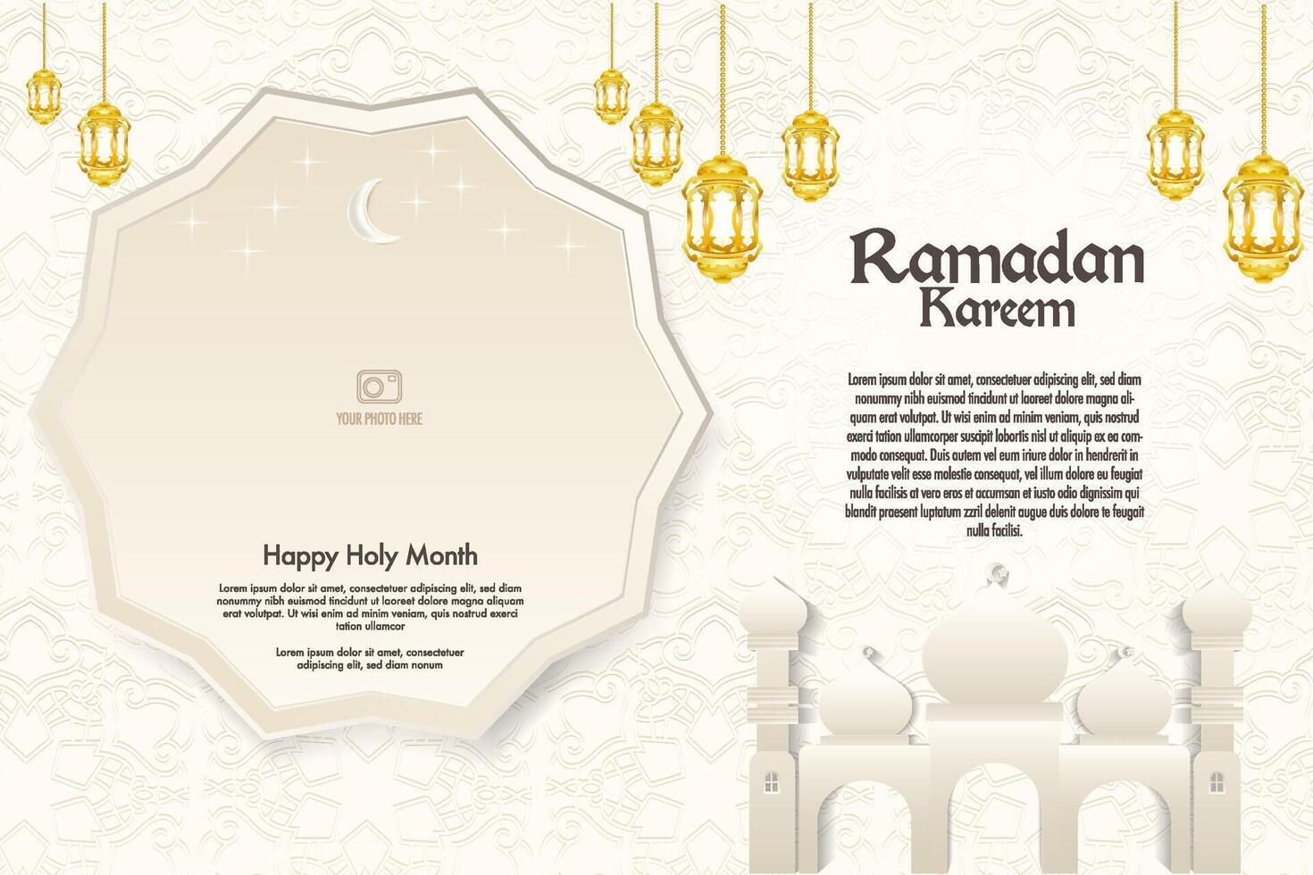 Elegant glamour background and poster Ramadan Kareem with gradient style and realistic icon vector