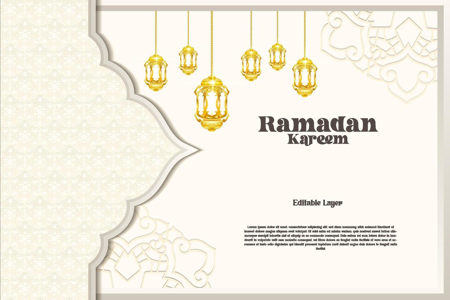 Elegant glamour background and poster Ramadan Kareem with gradient style and realistic icon vector