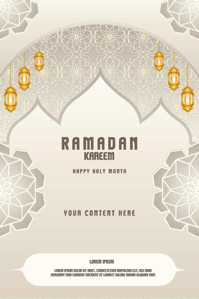 Elegant glamour background and poster Ramadan Kareem with gradient style and realistic icon vector