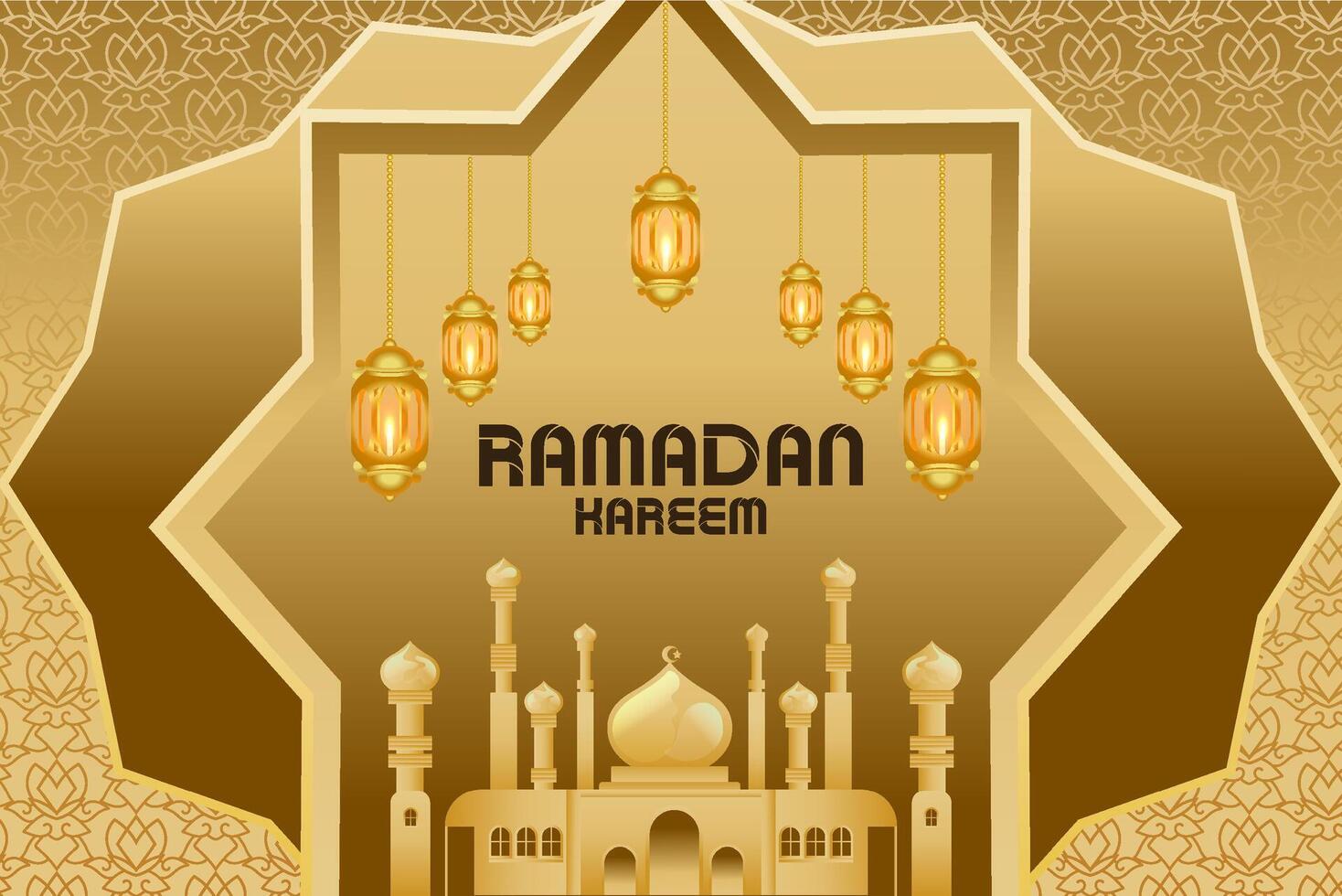 Elegant glamour background and poster Ramadan Kareem with gradient style and realistic icon vector