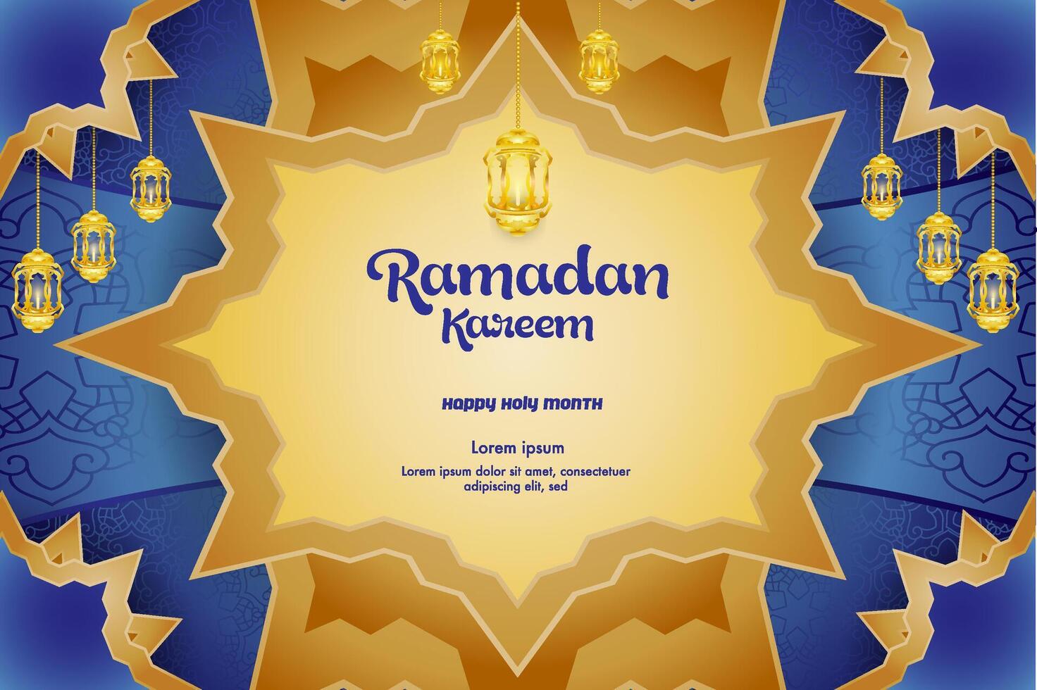 Elegant glamour background and poster Ramadan Kareem with gradient style and realistic icon vector