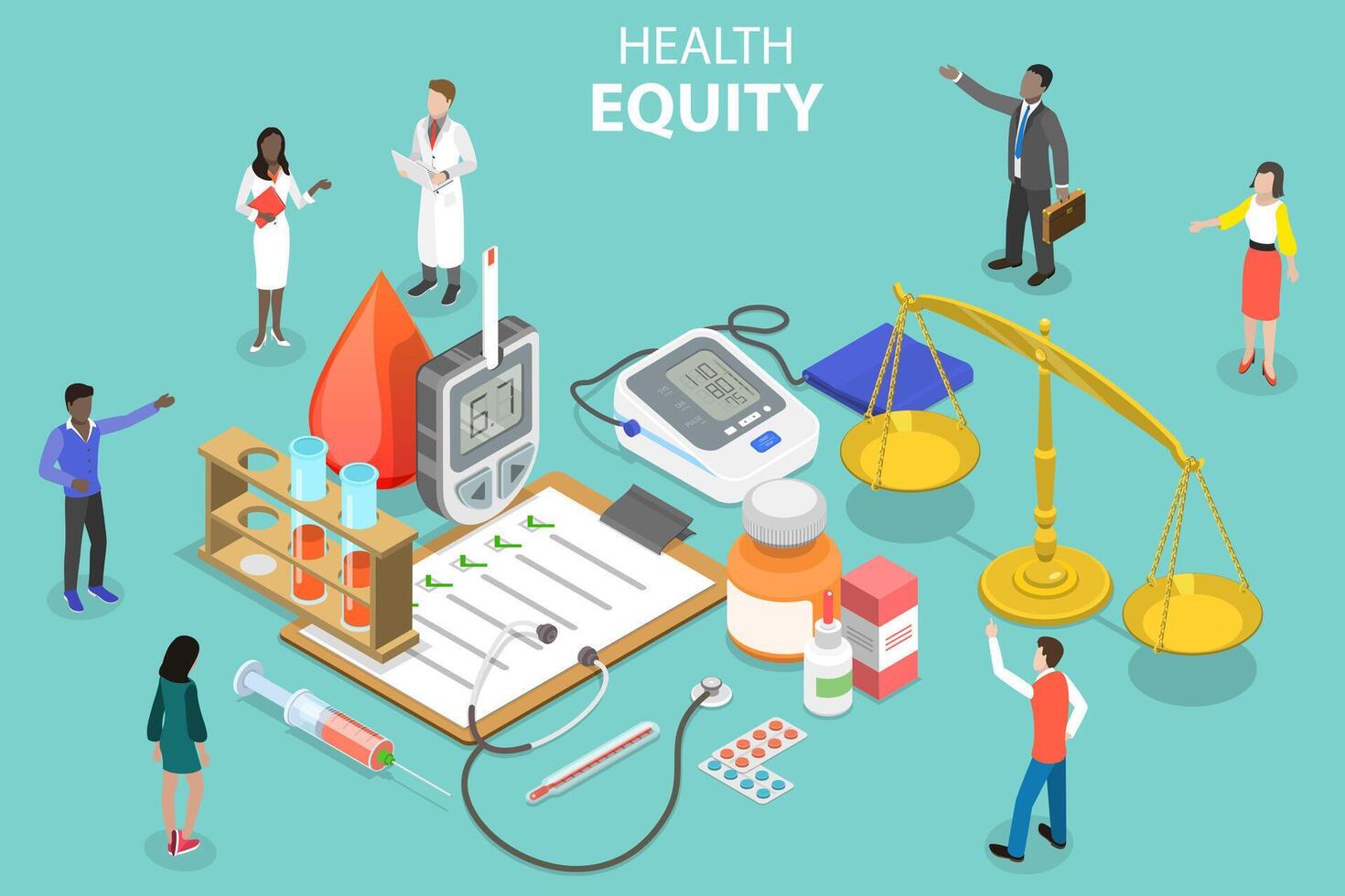 3D Isometric Flat Vector Conceptual Illustration of Health Equity