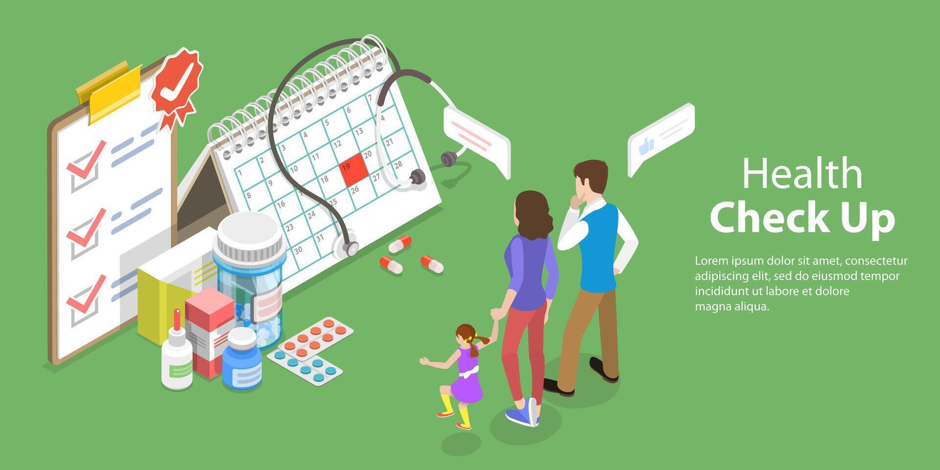 3D Isometric Flat Vector Conceptual Illustration of Health Checkup.