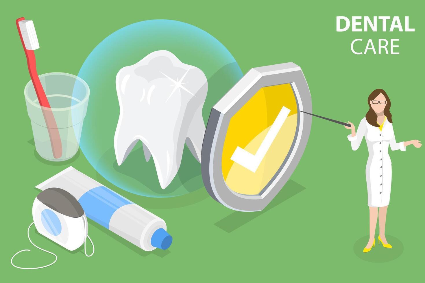 3D Isometric Flat Vector Conceptual Illustration of Dental Care.