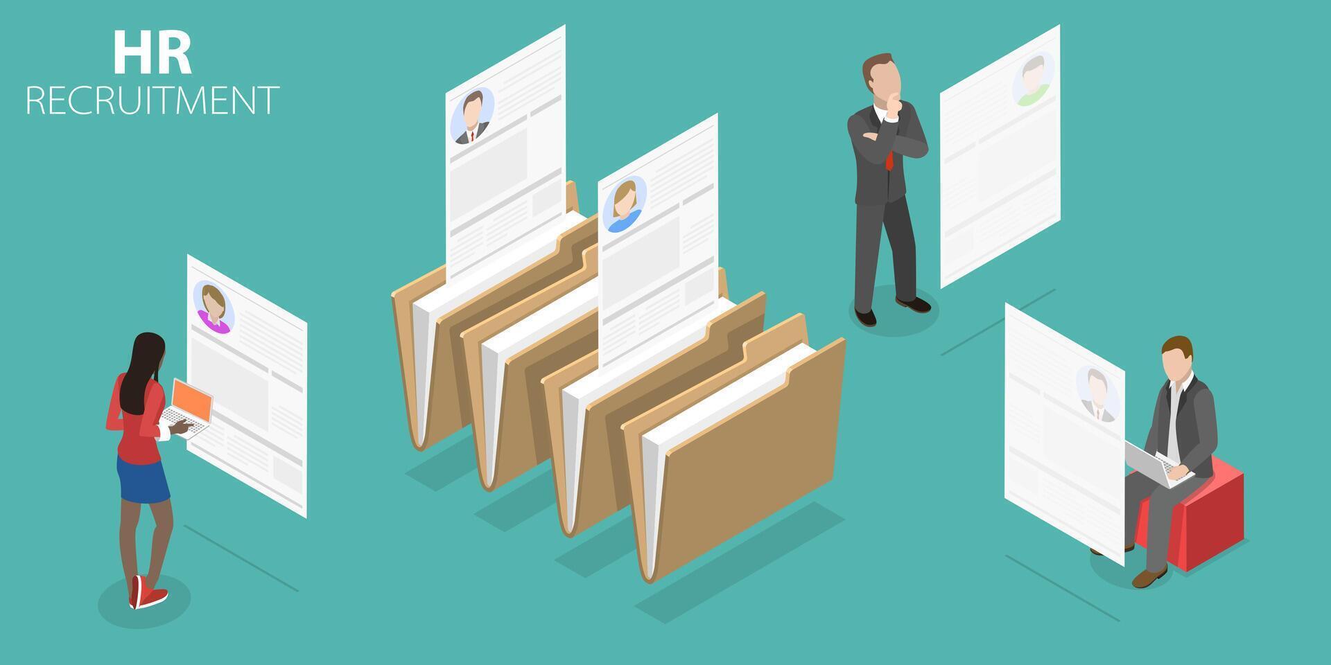 3D Isometric Flat Vector Conceptual Illustration of HR Recruitment