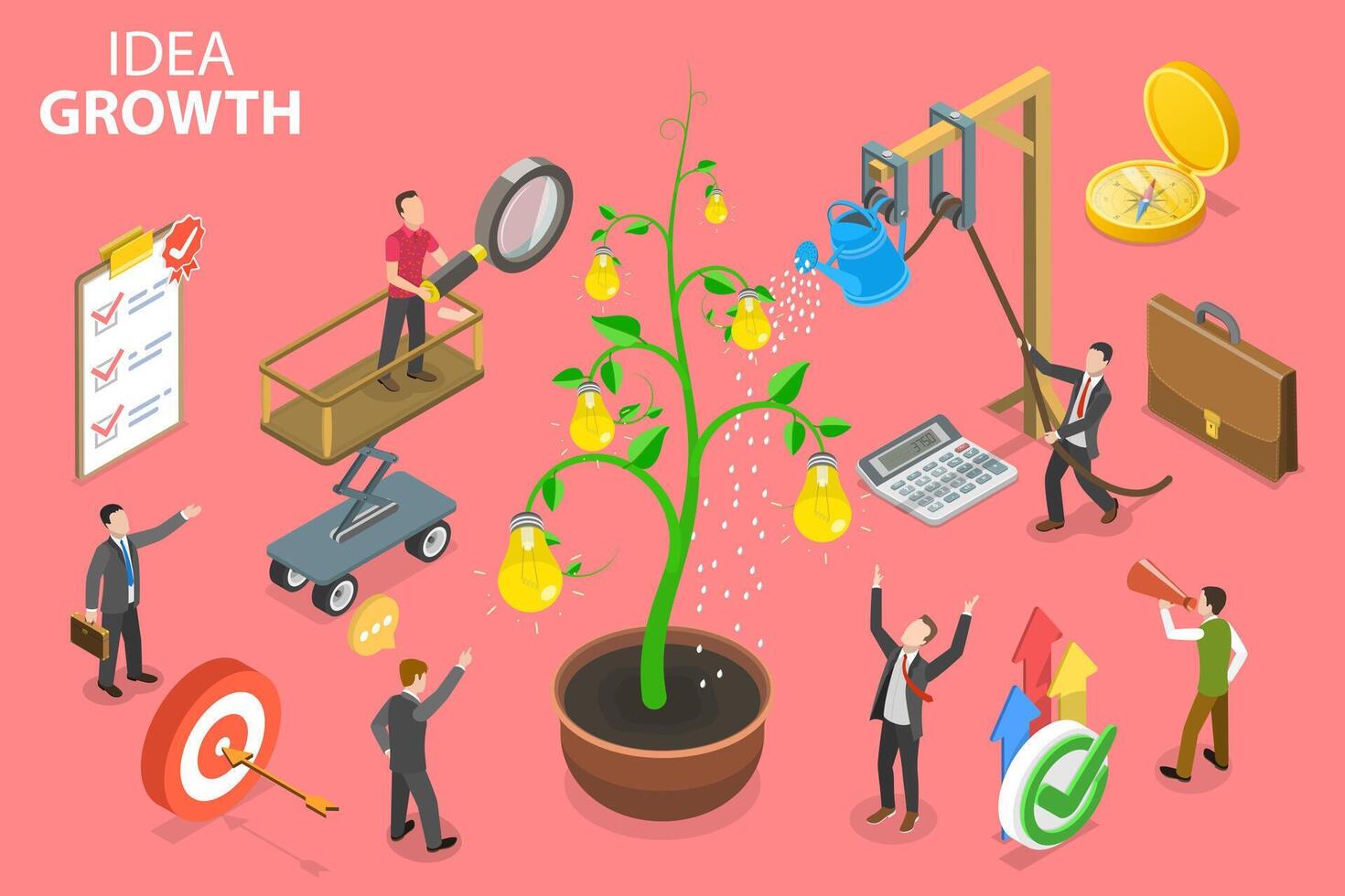 3D Isometric Flat Vector Conceptual Illustration of Idea Growth.