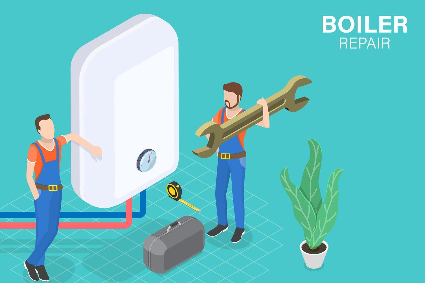 3D Isometric Flat Vector Conceptual Illustration of Boiler Repair