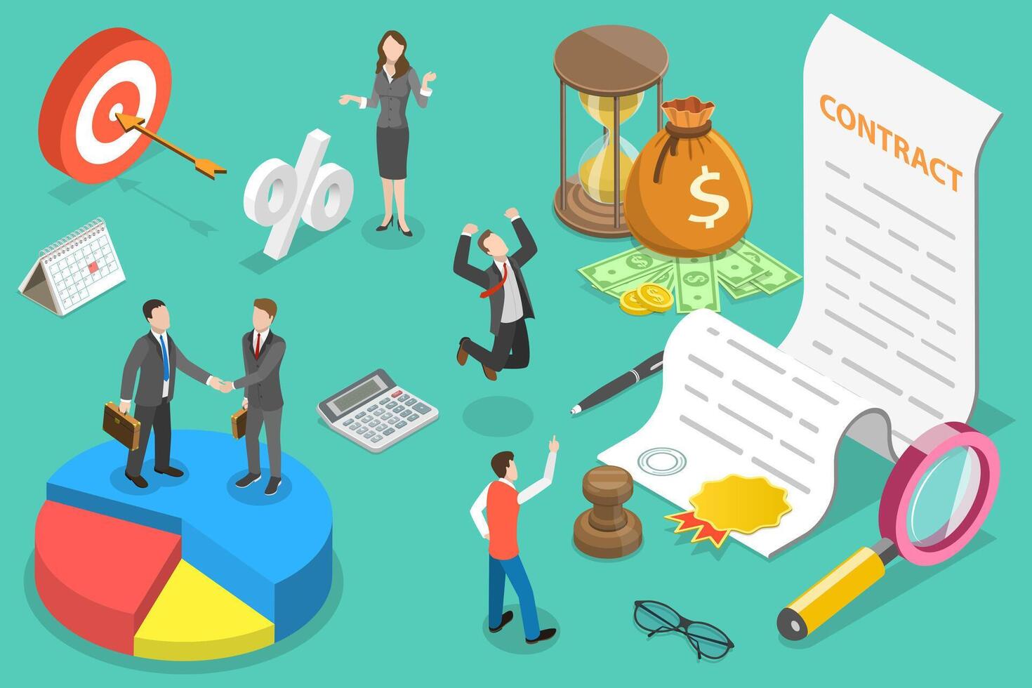 3D Isometric Flat Vector Conceptual Illustration of Signing Contract.