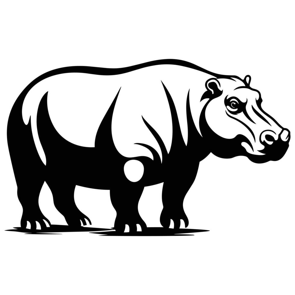 Hippopotamus black Silhouette vector, white background. vector