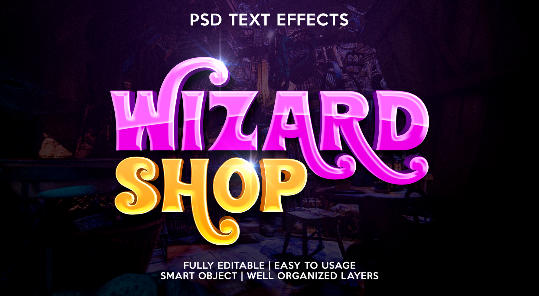 wizard shop text effect template psd