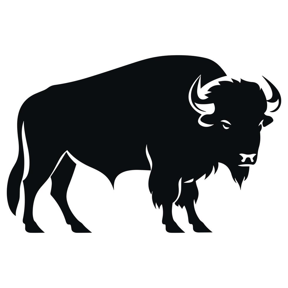 Bison black Silhouette vector, white background. vector