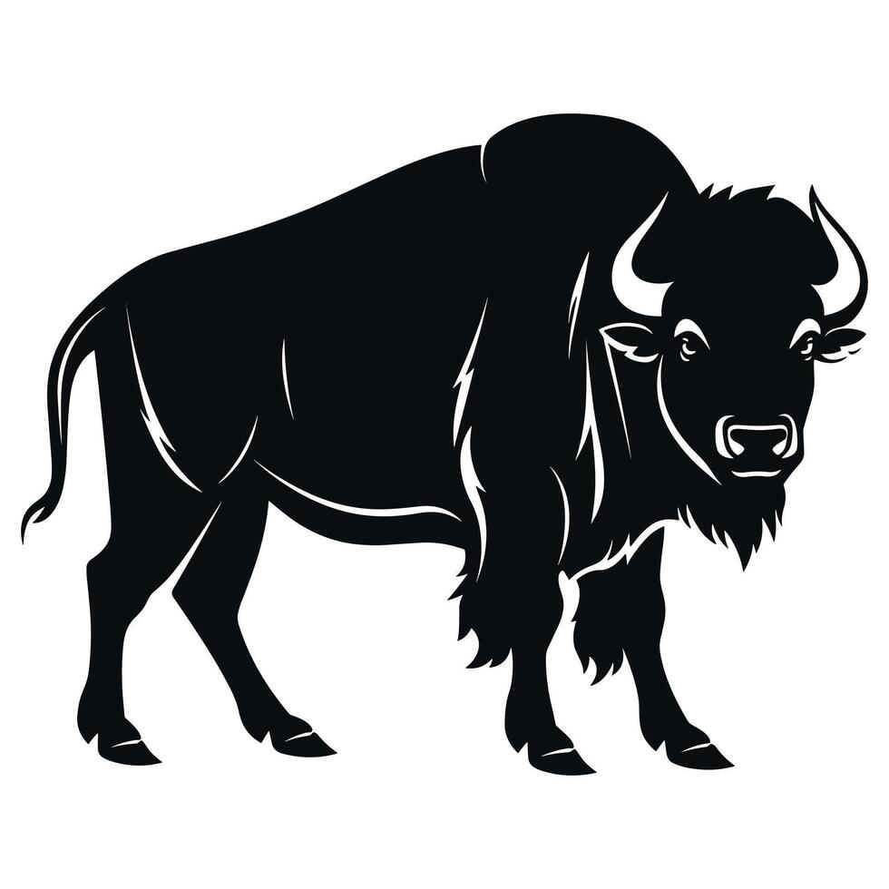 Bison black Silhouette vector, white background. vector