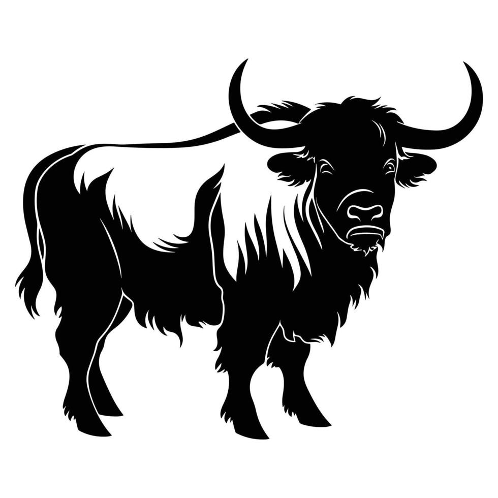 Yak black Silhouette vector, white background. vector