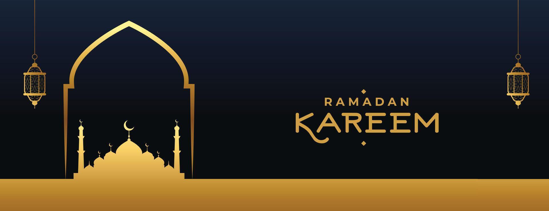 Ramadán kareem islámico festival bandera en dorado color vector