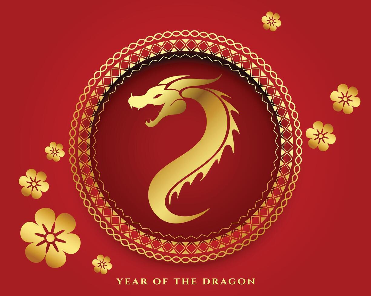 2024 chinese new year background with golden dragon design vector