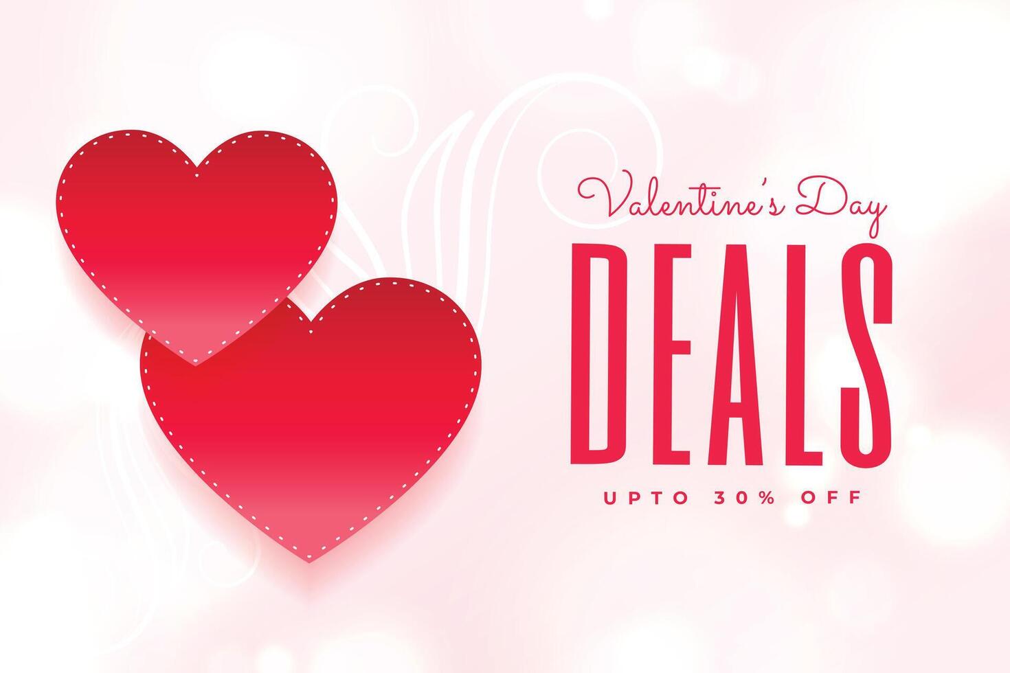 valentines day deals background with two red hearts vector