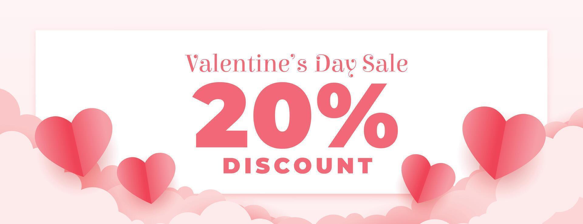 valentines day sale and discount banner in paper style vector