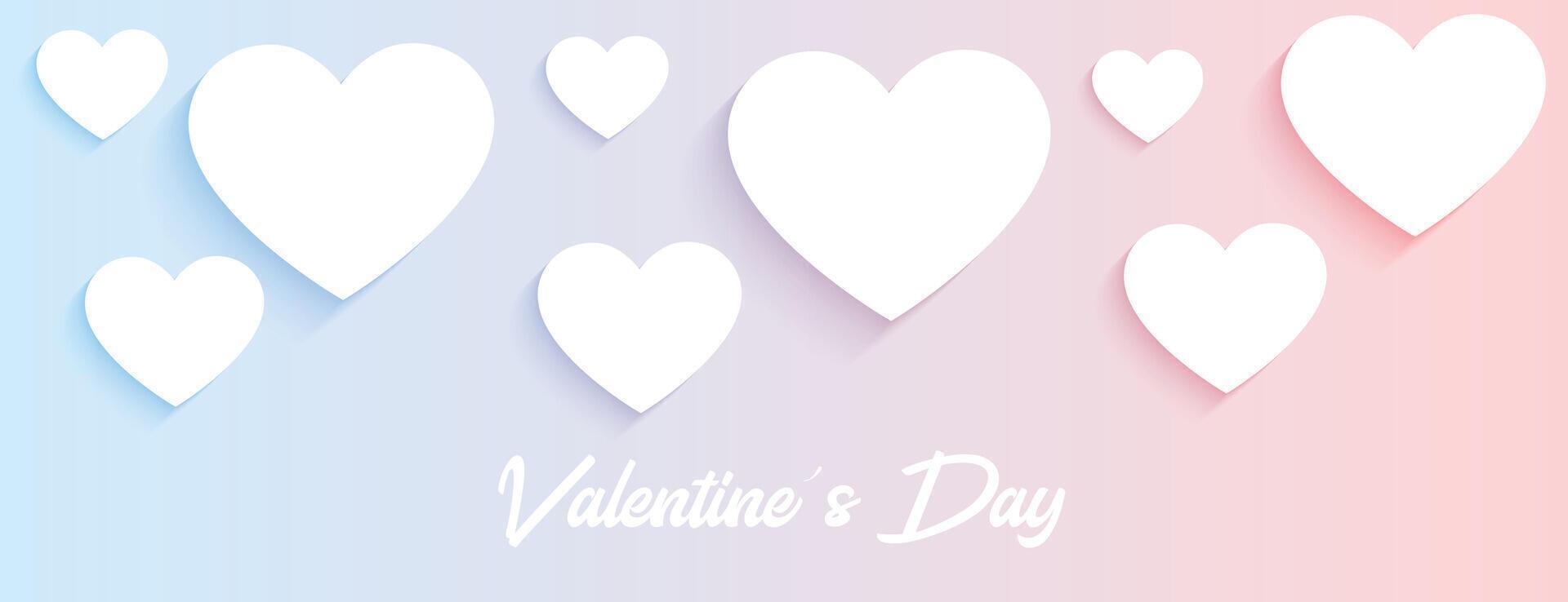 valentines day soft wide banner with white hearts vector