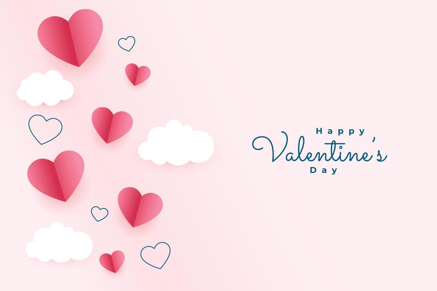 san valentin día tarjeta con papel corazones y nubes vector