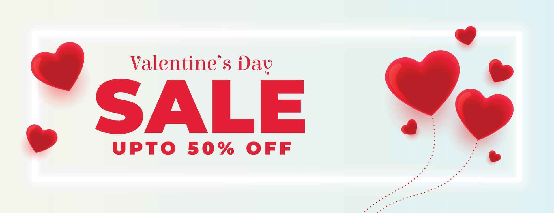 realistic valentines day sale banner with 3d hearts design vector