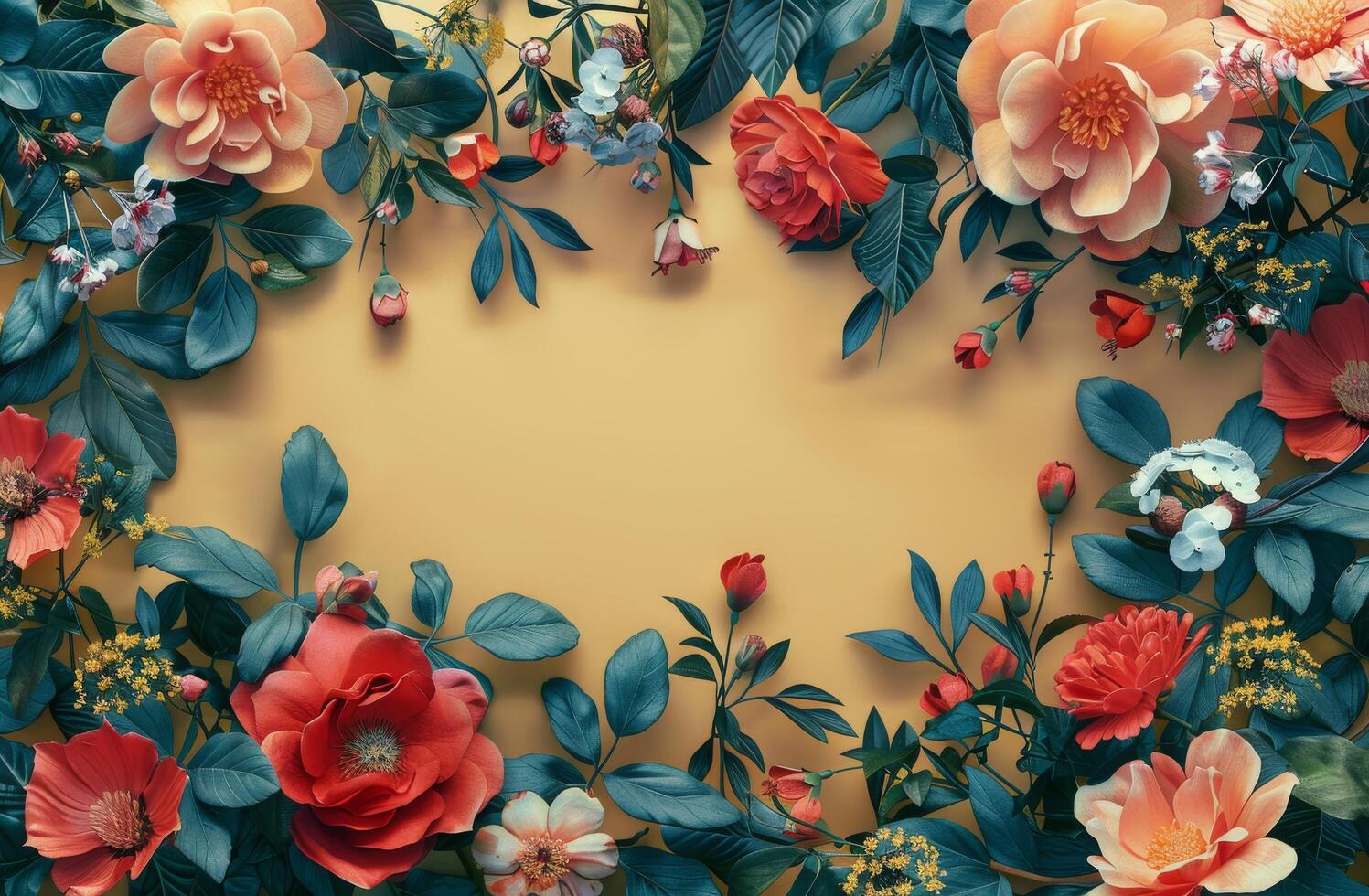 AI generated Bunch of Flowers on Wall photo