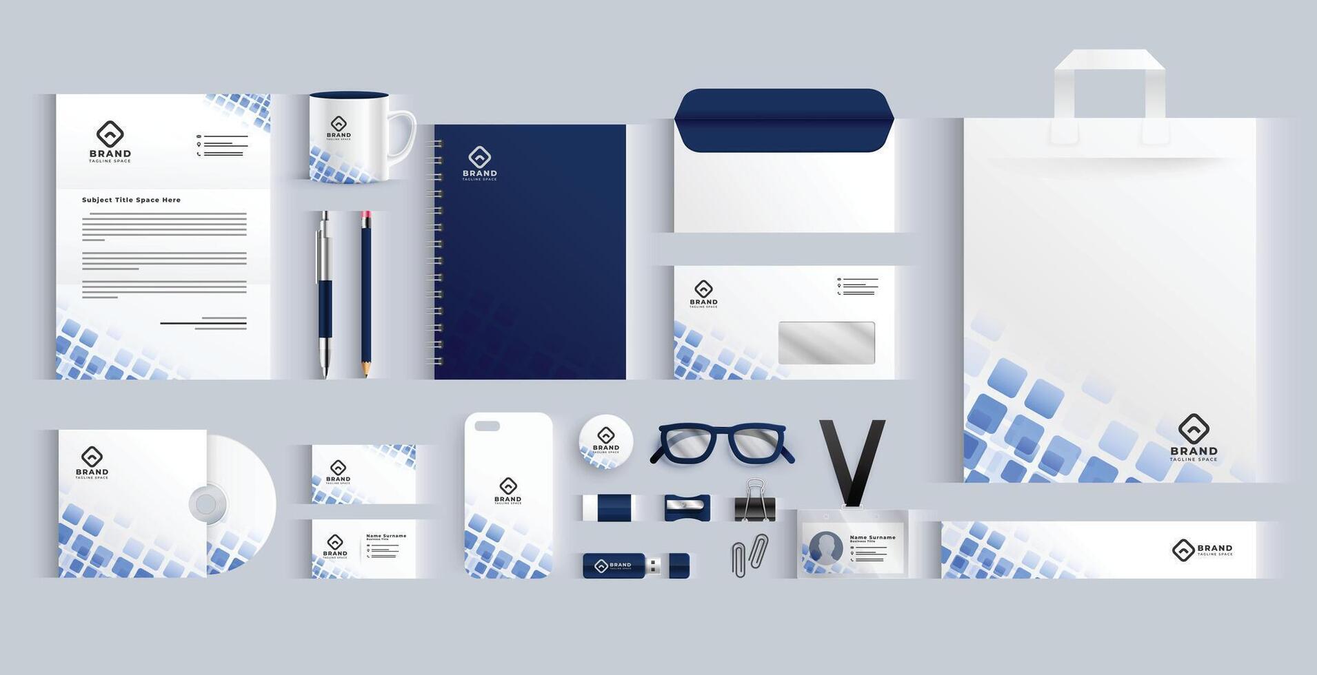 set of white and blue corporate stationery banner for branding vector