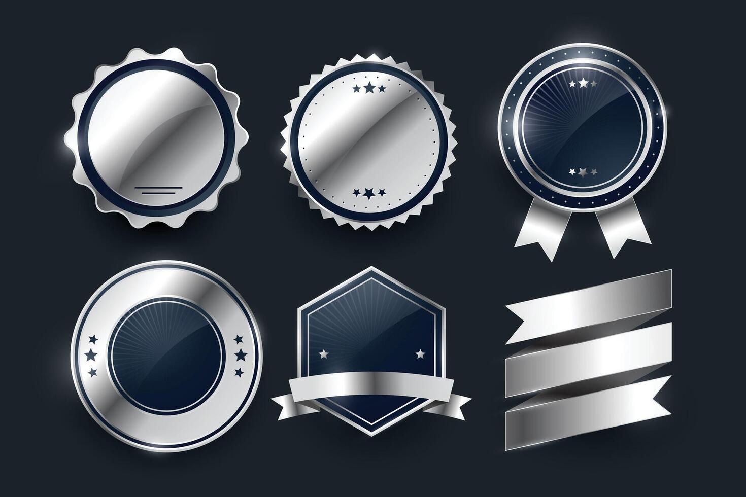 shiny and empty circular metal insignia symbol banner in collection vector