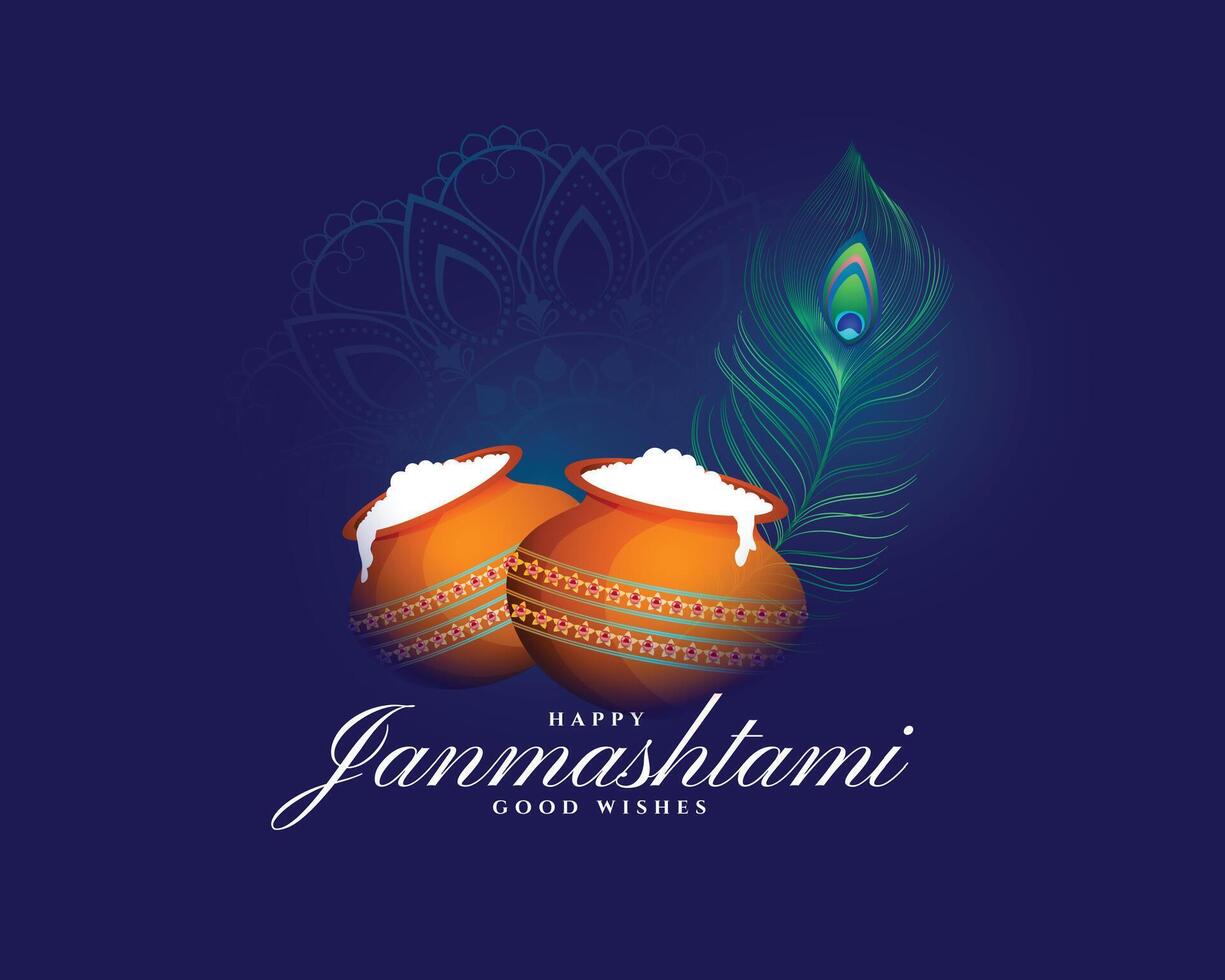 nice krishna janmashtami background in dark blue color vector