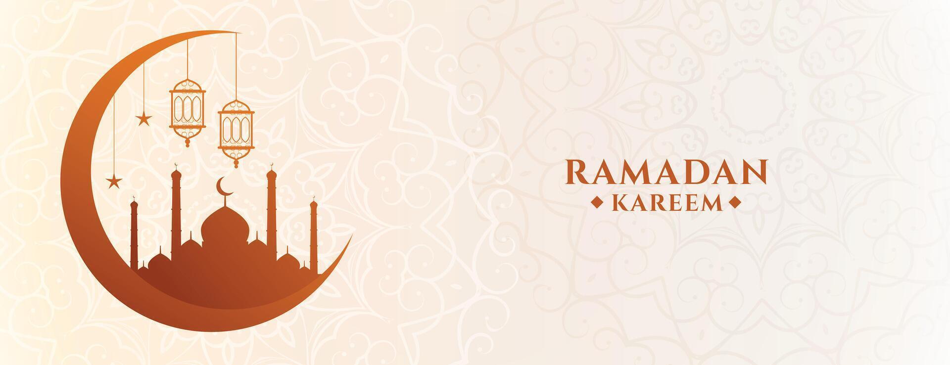 ramadan blessing banner with mosque and moon vector