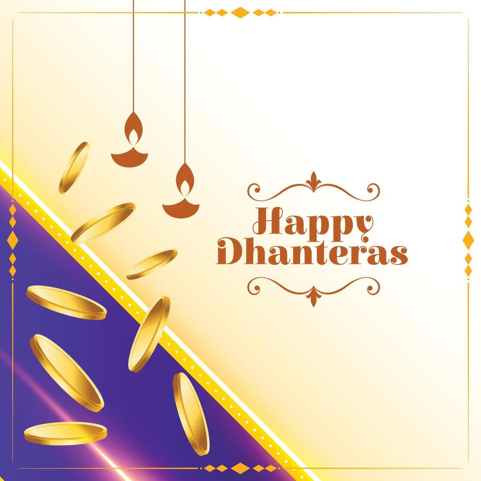 beautiful and elegant happy dhanteras greeting background with golden coin vector