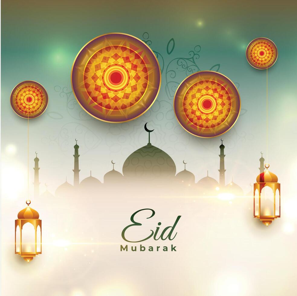 musulmán eid Mubarak deseos saludo con Arábica decoración vector