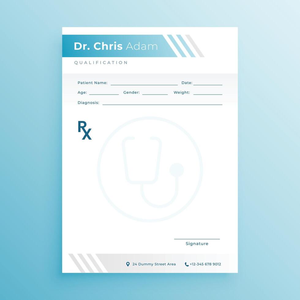 modern Rx doctor prescription pad template for medical health vector