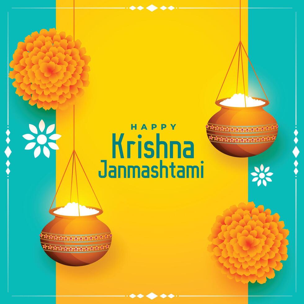 shree krishna janmashtami festival card decorative design vector
