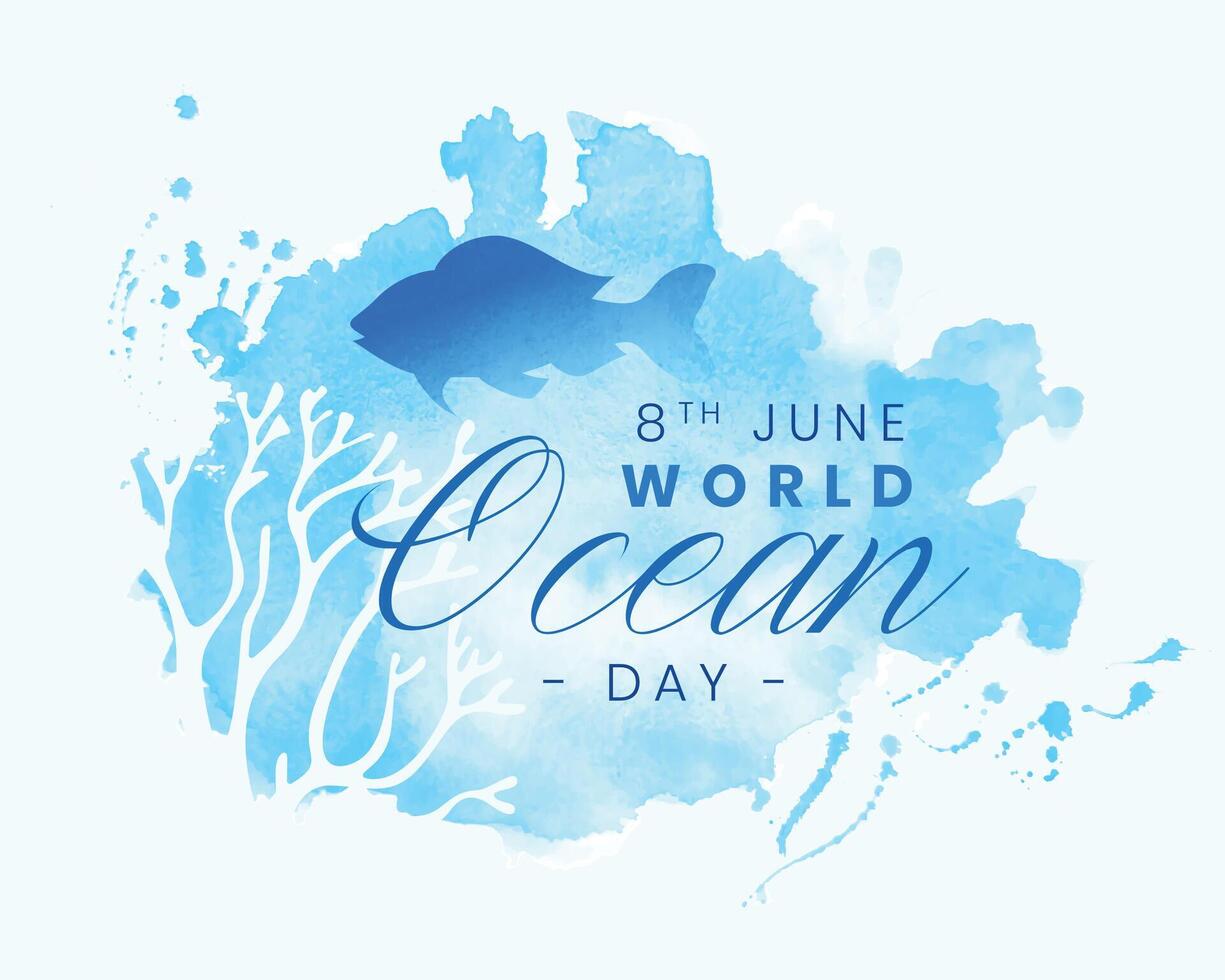 watercolor style world ocean day poster to save marine life vector