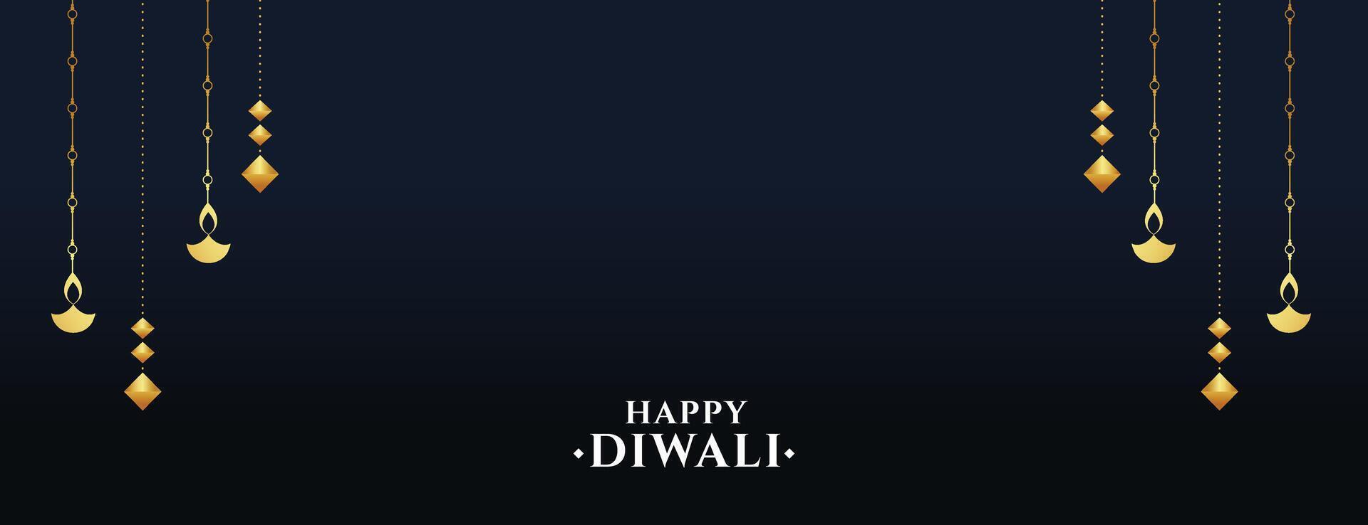 hindú religioso contento diwali bandera con colgando diya vector