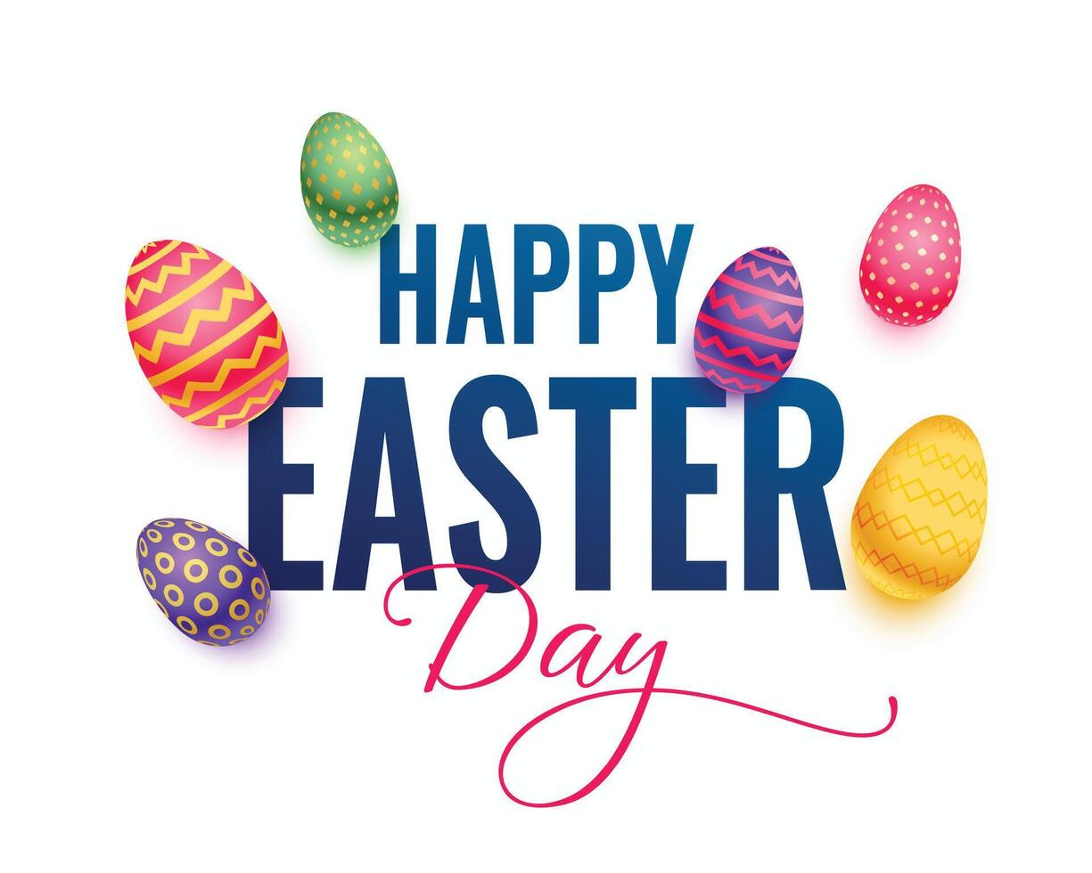 happy easter day wishes background with colorful 3d eggs vector