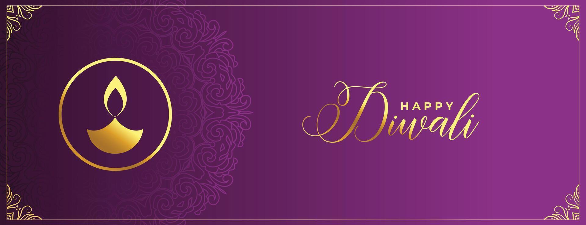 royal happy diwali occasion banner with golden ethnic diya design vector