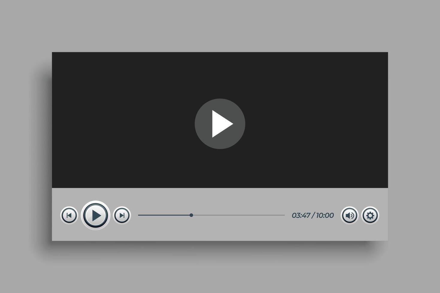 flat grey panel video player template for multimedia experience vector