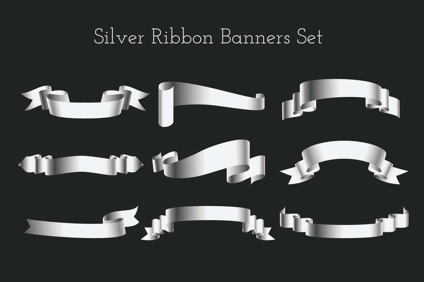 set of silver ribbon element banner design vector