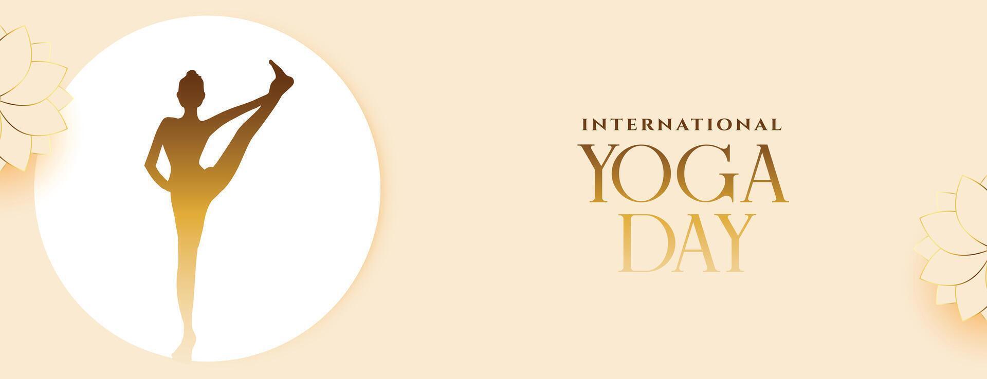 internacional yoga día postura bandera con decorativo flor diseño vector