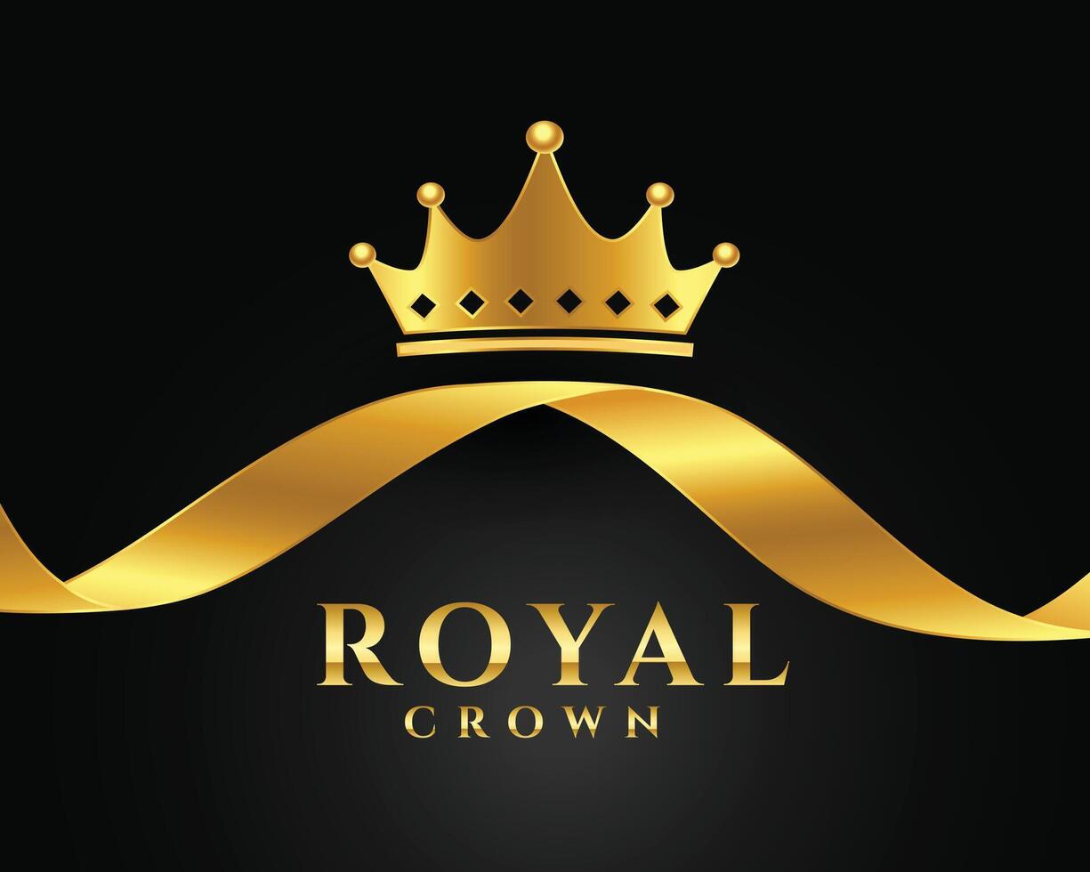 shiny royal crown background with golden ribbon design vector