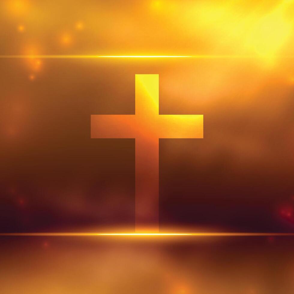 shiny religious cross symbol background with light effect vector