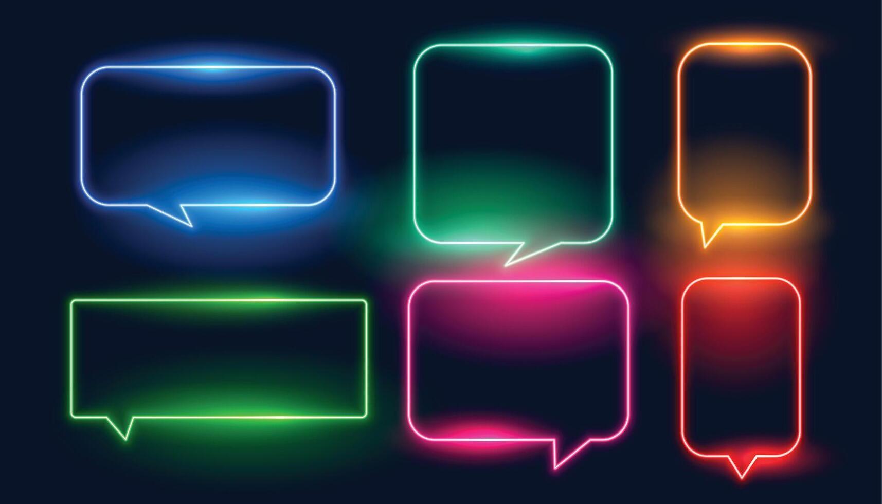 luminous glowing neon chat bubble frame in set vector