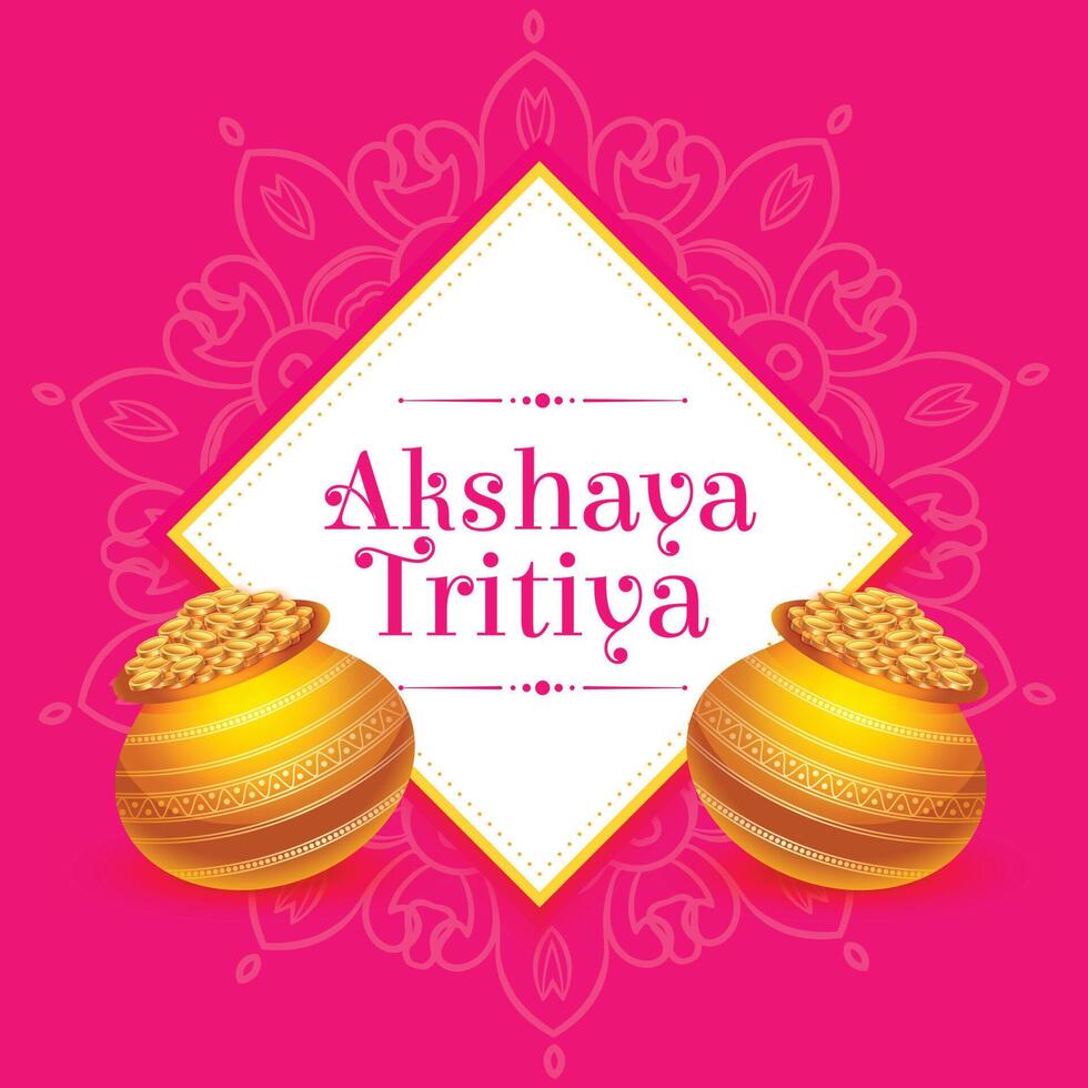 pink akshaya tritiya background with golden coins pot vector