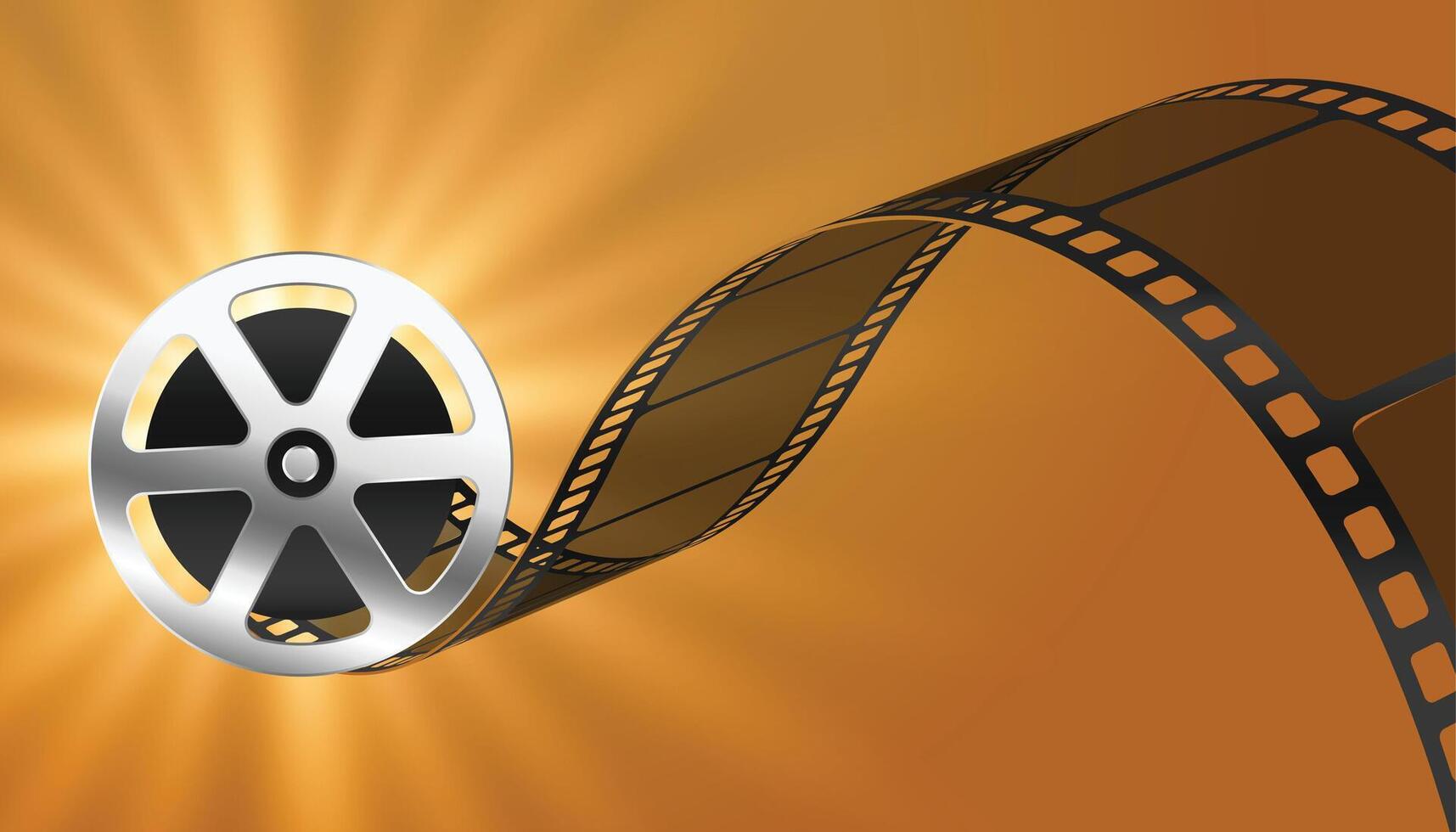 realistic film strip background with light rays vector